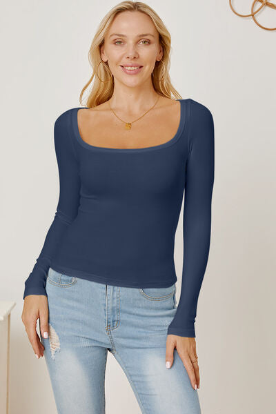 Square Neck Long Sleeve T-Shirt Trendsi