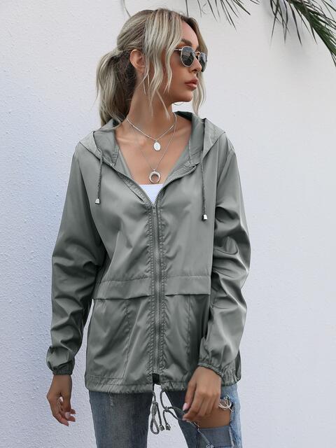 Drawstring Zip-Up Hooded Jacket-TOPS / DRESSES-[Adult]-[Female]-Heather Gray-S-2022 Online Blue Zone Planet