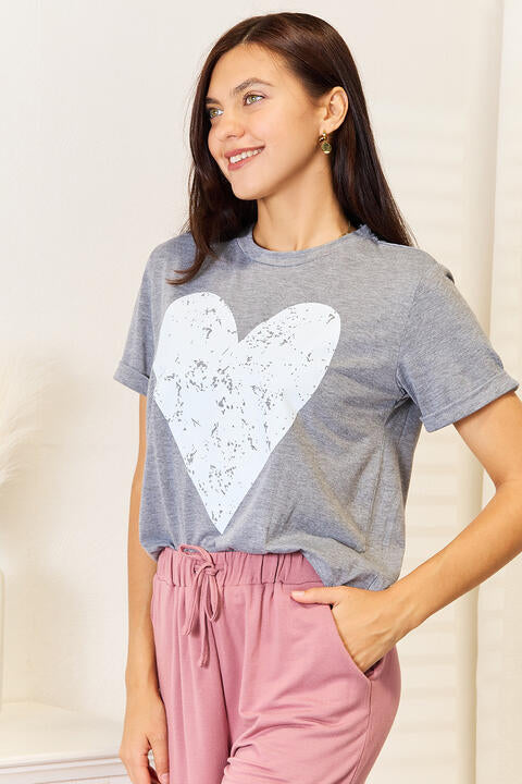 Simply Love Heart Graphic Cuffed Short Sleeve T-Shirt BLUE ZONE PLANET