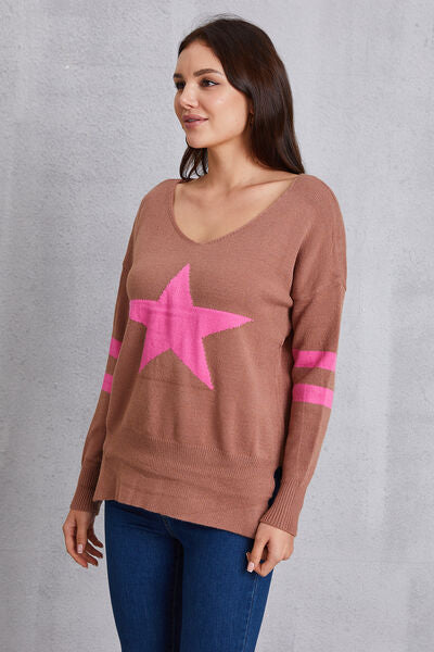 Star Scoop Neck Dropped Shoulder T-Shirt Trendsi