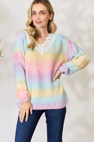 Blue Zone Planet |  BiBi Rainbow Gradient Crochet Deetail Sweater BLUE ZONE PLANET