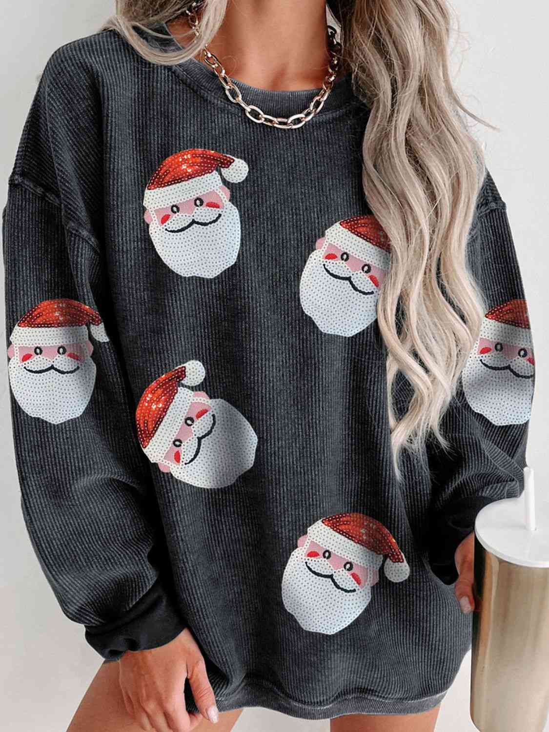 Sequin Santa Patch Ribbed Sweatshirt BLUE ZONE PLANET