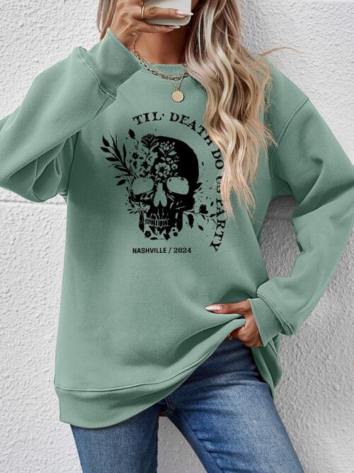 Graphic Round Neck Dropped Shoulder Sweatshirt BLUE ZONE PLANET