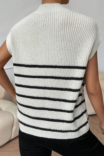 Striped Mock Neck Half Zip Sweater Vest-TOPS / DRESSES-[Adult]-[Female]-2022 Online Blue Zone Planet