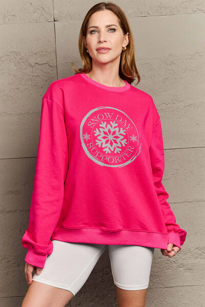 Blue Zone Planet |  Simply Love Full Size SNOW DAY SUPPORTER Round Neck Sweatshirt BLUE ZONE PLANET