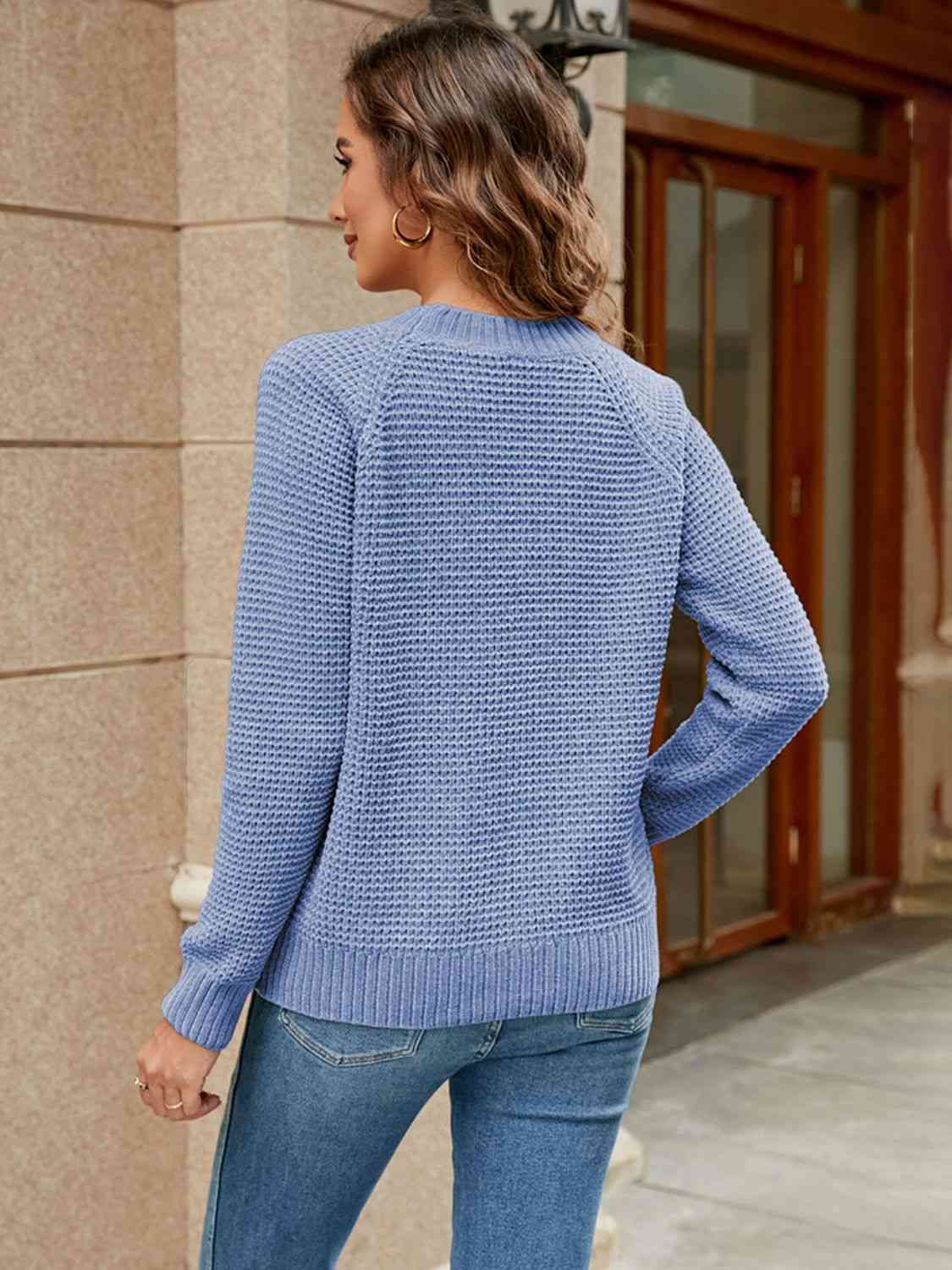 Round Neck Raglan Sleeve Sweater BLUE ZONE PLANET