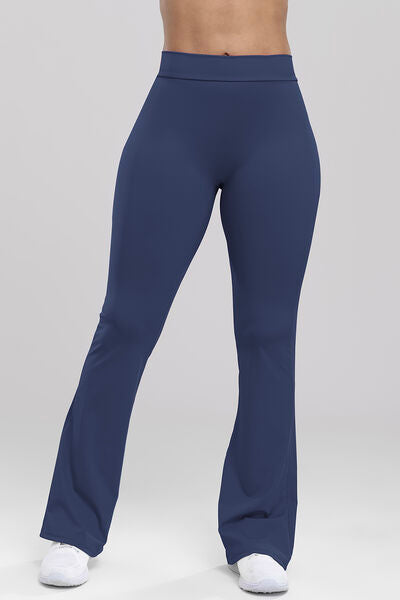 Ruched High Waist Bootcut Active Pants-BOTTOM SIZES SMALL MEDIUM LARGE-[Adult]-[Female]-2022 Online Blue Zone Planet