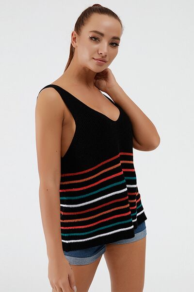 Blue Zone Planet |  Striped V-Neck Wide Strap Tank BLUE ZONE PLANET