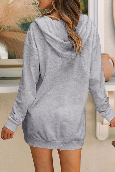 Drawstring Half Zip Hooded Dress BLUE ZONE PLANET