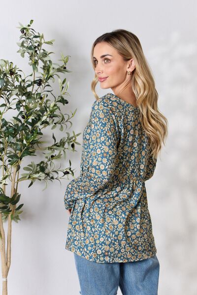 Blue Zone Planet |  Heimish Full Size Floral Half Button Long Sleeve Blouse BLUE ZONE PLANET