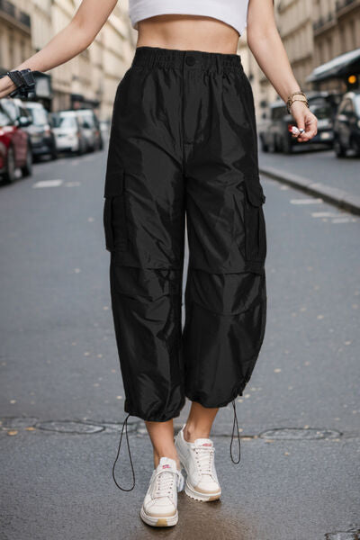 Drawstring High Waist Pants with Cargo Pockets BLUE ZONE PLANET