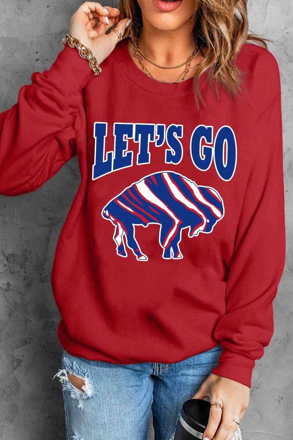 LET'S GO Graphic Round Neck Sweatshirt BLUE ZONE PLANET