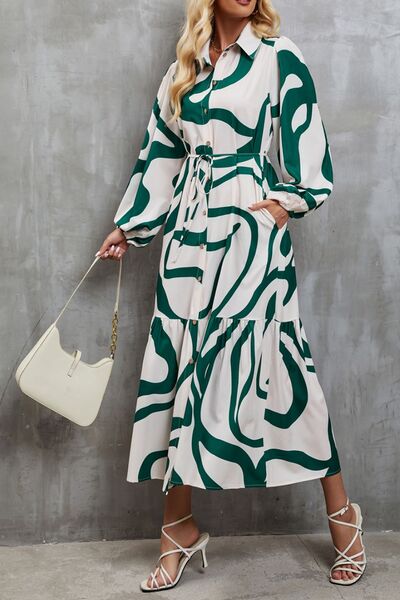 Tie-Waist Printed Button Up Dress-TOPS / DRESSES-[Adult]-[Female]-2022 Online Blue Zone Planet
