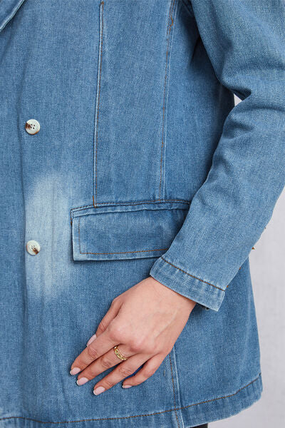 Lapel Collar Washed Denim Top-TOPS / DRESSES-[Adult]-[Female]-2022 Online Blue Zone Planet