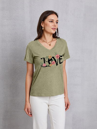 Blue Zone Planet |  LOVE V-Neck Short Sleeve T-Shirt BLUE ZONE PLANET