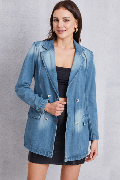 Lapel Collar Washed Denim Top-TOPS / DRESSES-[Adult]-[Female]-2022 Online Blue Zone Planet