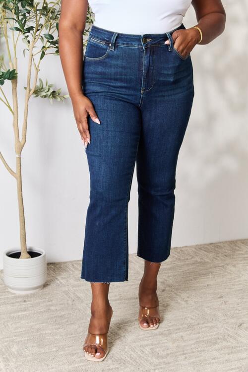 BAYEAS Full Size Raw Hem Straight Jeans BLUE ZONE PLANET