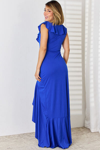 Ruffled V-Neck High-Low Dress BLUE ZONE PLANET