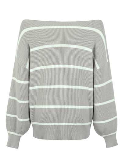 Striped Dropped Shoulder Pullover Sweater Trendsi