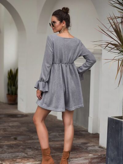 Flounce Sleeve V-Neck Mini Dress BLUE ZONE PLANET