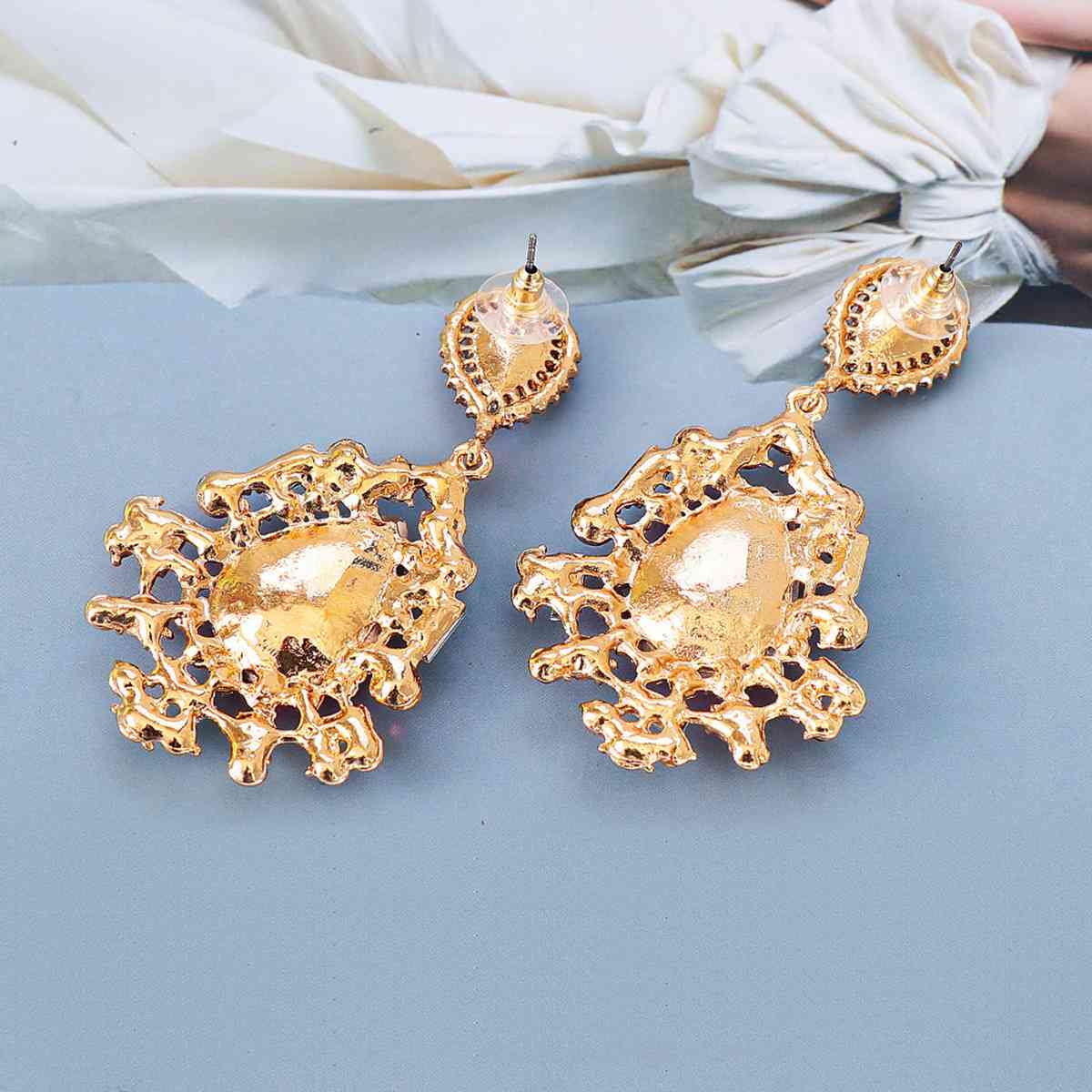 Teardrop Shape Rhinestone Alloy Dangle Earrings BLUE ZONE PLANET