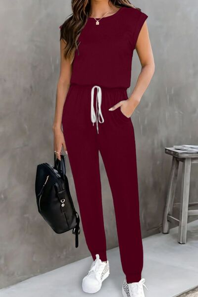 Drawstring Round Neck Sleeveless Jumpsuit Trendsi