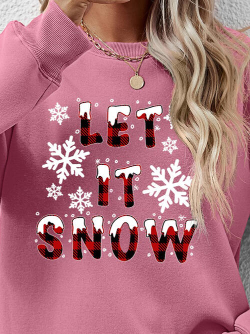 LET IT SNOW Round Neck Long Sleeve Sweatshirt BLUE ZONE PLANET