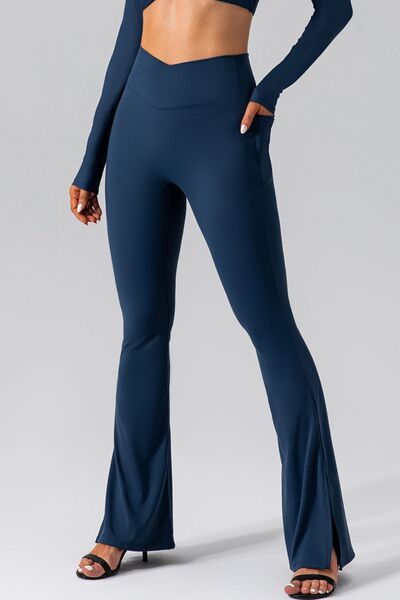 Blue Zone Planet |  High Waist Slit Pocketed Active Pants BLUE ZONE PLANET