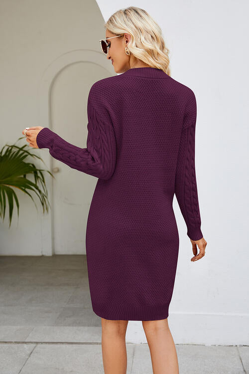 Cable-Knit Long Sleeve Sweater Dress BLUE ZONE PLANET