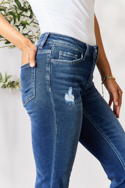 BAYEAS Distressed Cropped Jeans BLUE ZONE PLANET