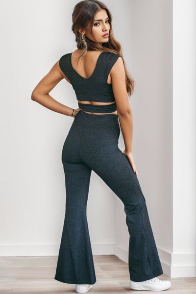 Ruched Cutout Tank and Slit Pants Set Trendsi