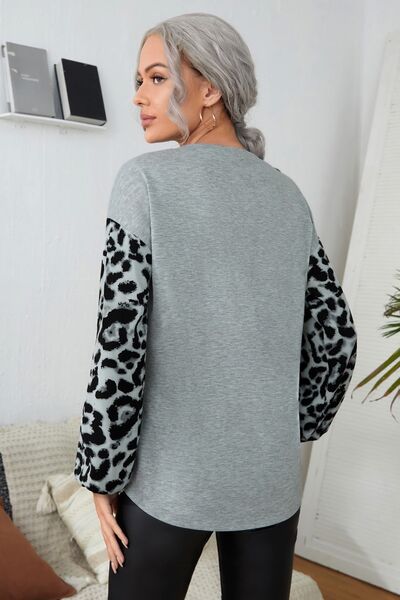 Leopard Round Neck Dropped Shoulder T-Shirt BLUE ZONE PLANET