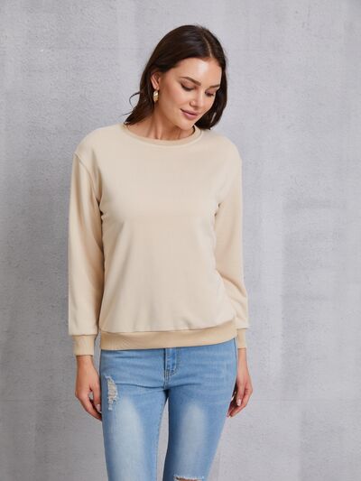 Round Neck Dropped Shoulder Sweatshirt Trendsi