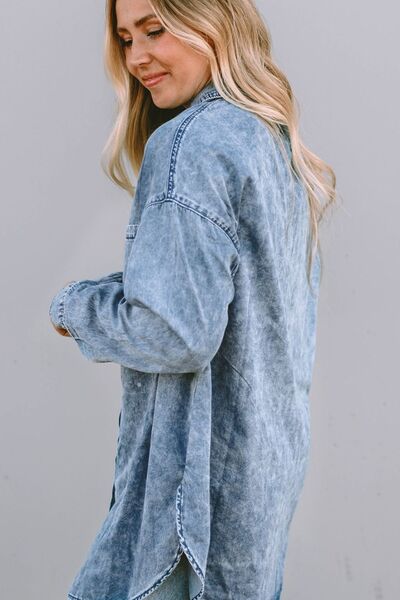 Blue Zone Planet |  Button Up Dropped Shoulder Denim Top BLUE ZONE PLANET