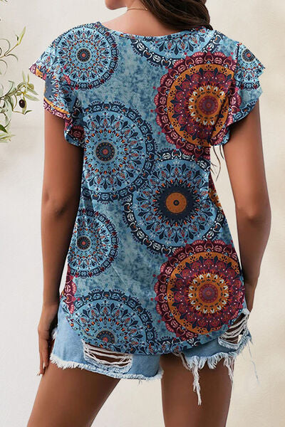 Printed Round Neck Short Sleeve T-Shirt BLUE ZONE PLANET