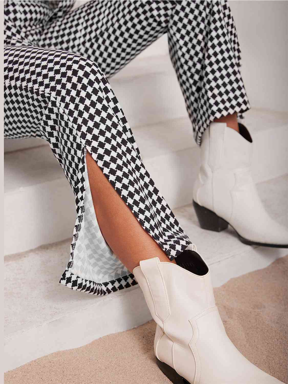 Checkered Blazer & Slit Pants Set BLUE ZONE PLANET
