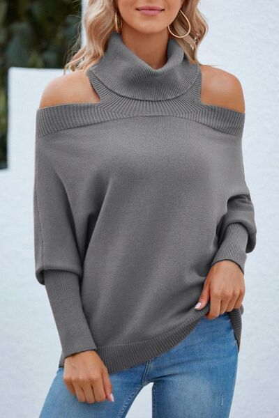 Blue Zone Planet |  Off Shoulder Turtleneck Batwing Sleeve Sweater BLUE ZONE PLANET