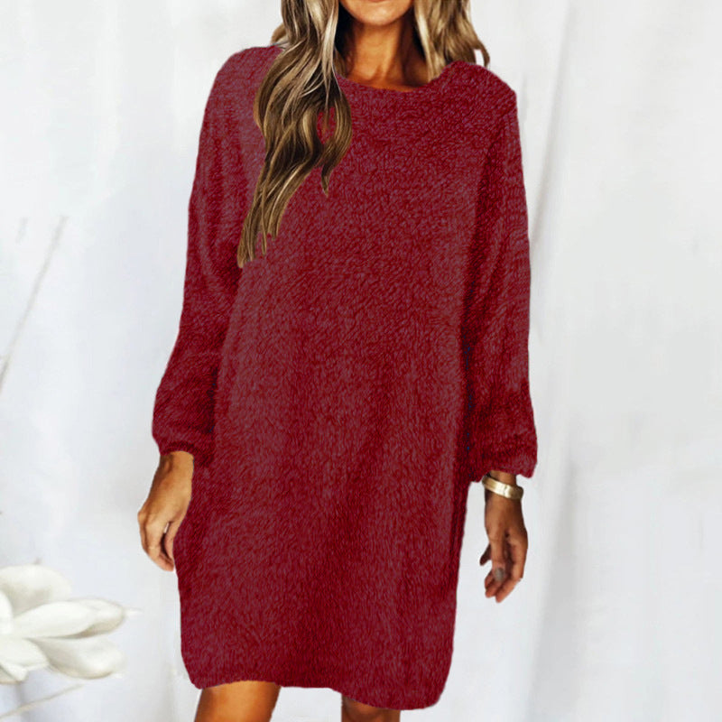 Blue Zone Planet |  Autumn Winter Loose Long Sleeved Plush Dress kakaclo