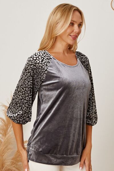 Leopard Round Neck Half Sleeve Blouse Trendsi