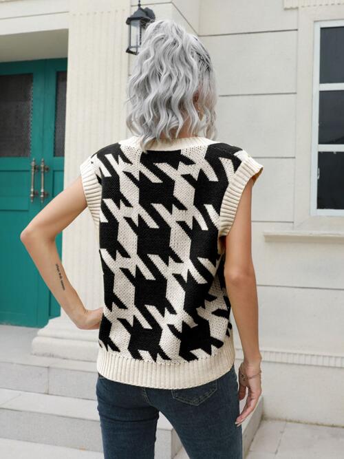 Houndstooth V-Neck Sweater Vest BLUE ZONE PLANET