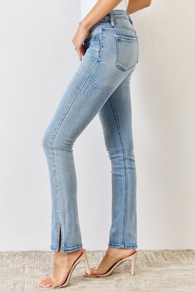 Blue Zone Planet |  Kancan Full Size Mid Rise Y2K Slit Bootcut Jeans BLUE ZONE PLANET