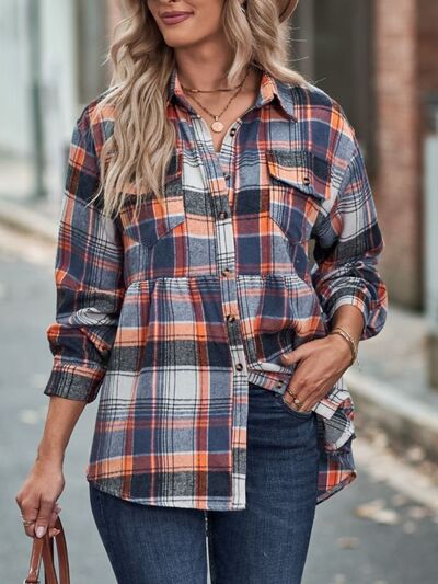 Blue Zone Planet |  Plaid Button Up Dropped Shoulder Shirt BLUE ZONE PLANET