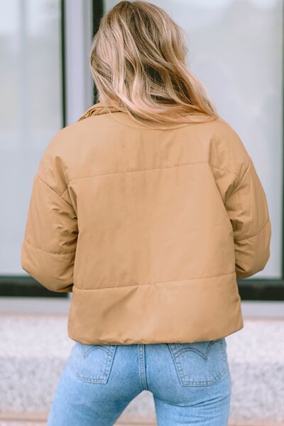 Zip Up Collared Neck Coat with Pockets BLUE ZONE PLANET