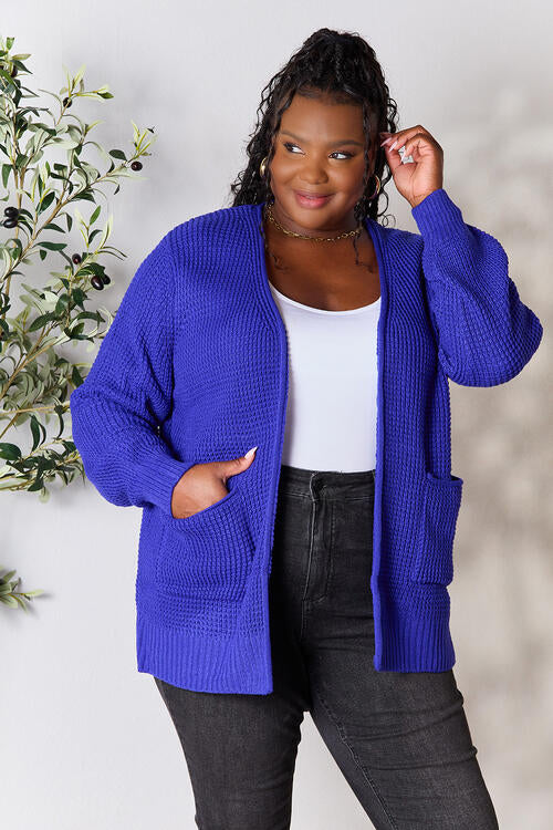 Zenana Full Size Waffle-Knit Open Front Cardigan BLUE ZONE PLANET