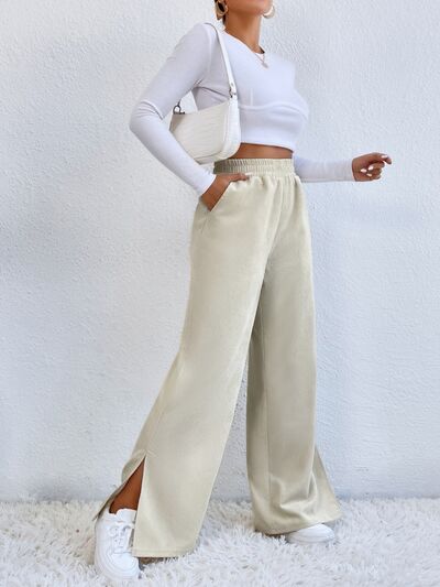 Blue Zone Planet |  Slit Pocketed High Waist Wide Leg Pants BLUE ZONE PLANET