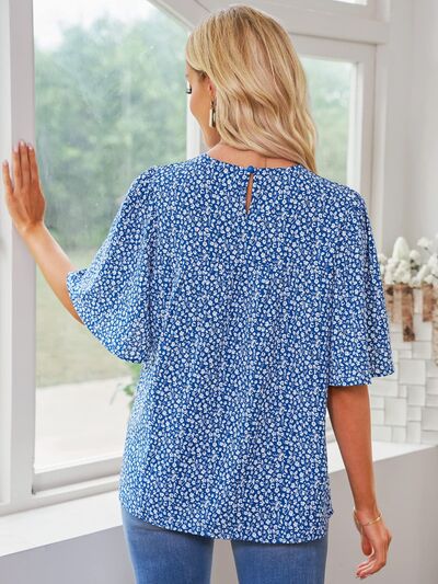 Floral Round Neck Half Sleeve Blouse Trendsi