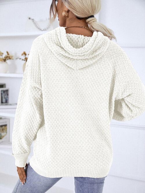 Texture Drawstring Long Sleeve Hooded Sweater BLUE ZONE PLANET