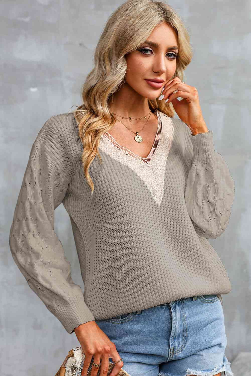 Contrast V-Neck Sweater BLUE ZONE PLANET