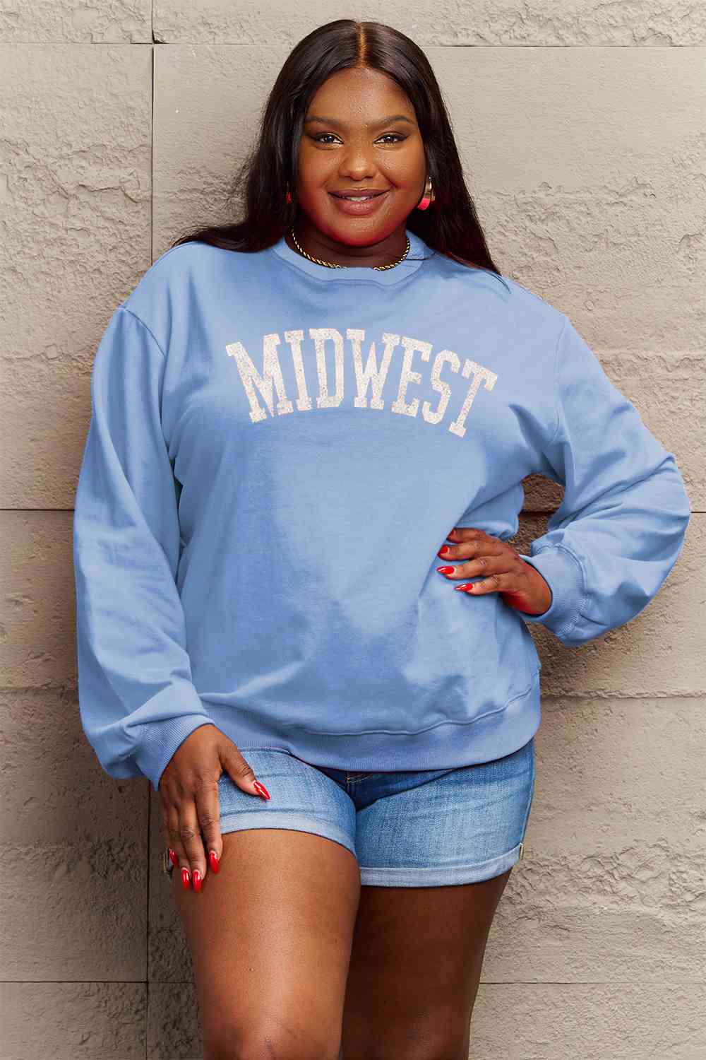 Simply Love Full Size MIDWEST Graphic Sweatshirt BLUE ZONE PLANET