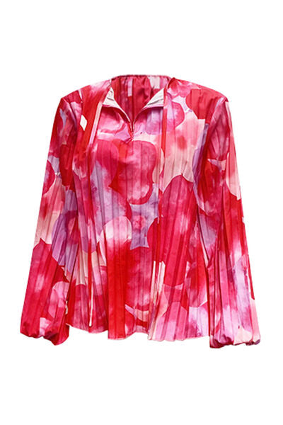 Printed Tie Neck Balloon Sleeve Blouse-TOPS / DRESSES-[Adult]-[Female]-2022 Online Blue Zone Planet